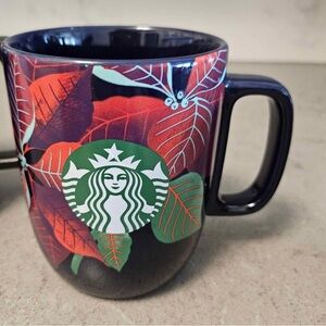 Starbucks Mug with Red and Green Leaves 12oz
